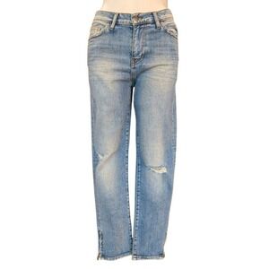 Won Hundred Jeans Haze B Cropped Distressed Straight Leg Ankle Zip Jeans Size 29